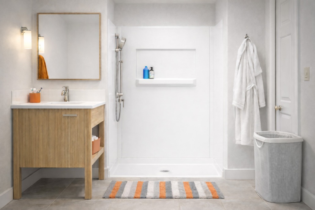 ADA-compliant shower system in multifamily residential bathroom